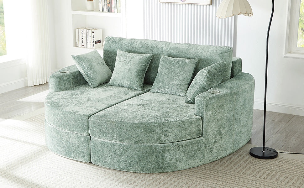 80" Green Chaise Sofa - Rolled Arm Sofa with Foam