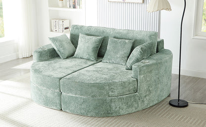 80" Green Chaise Sofa - Rolled Arm Sofa with Foam