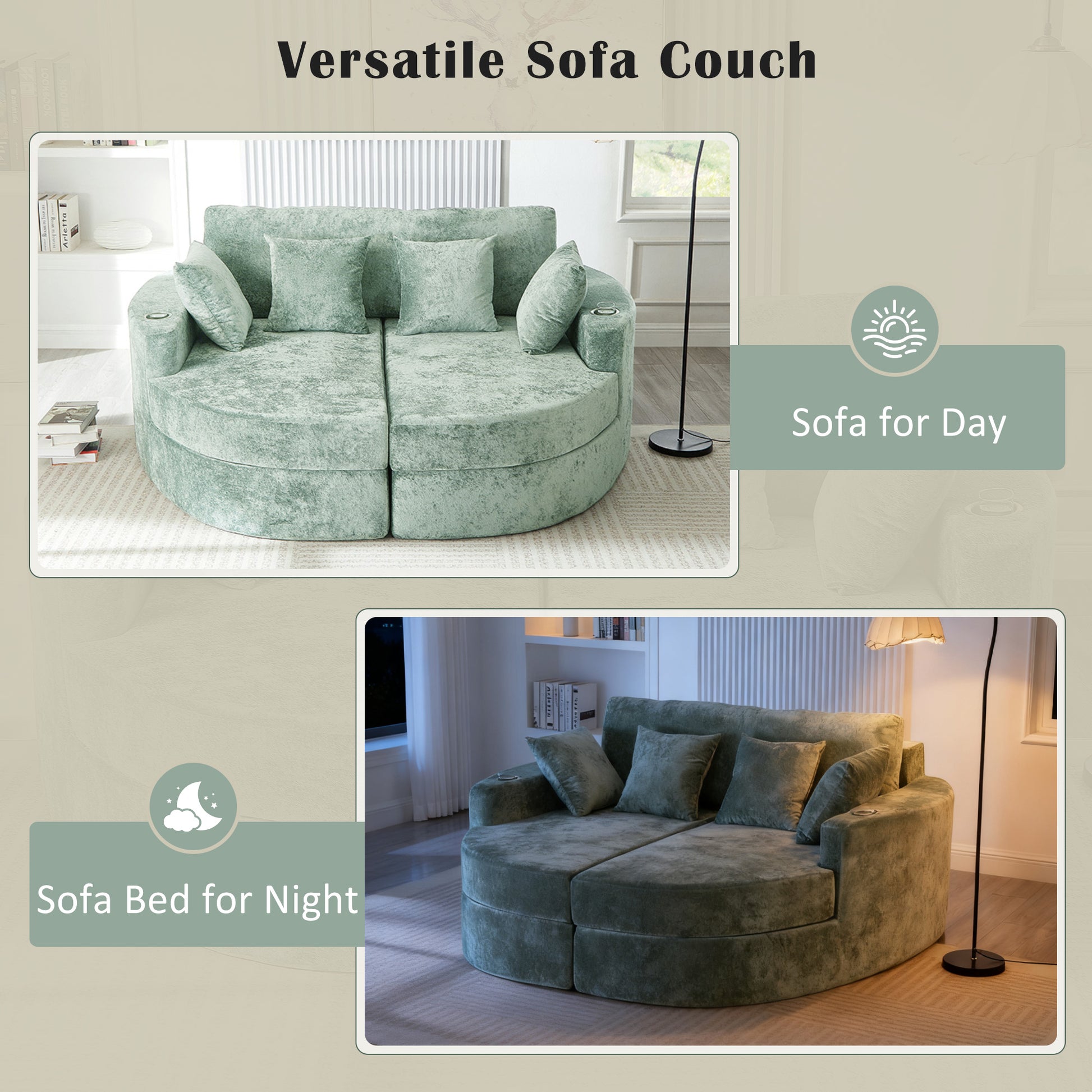 80" Green Chaise Sofa - Rolled Arm Sofa with Foam