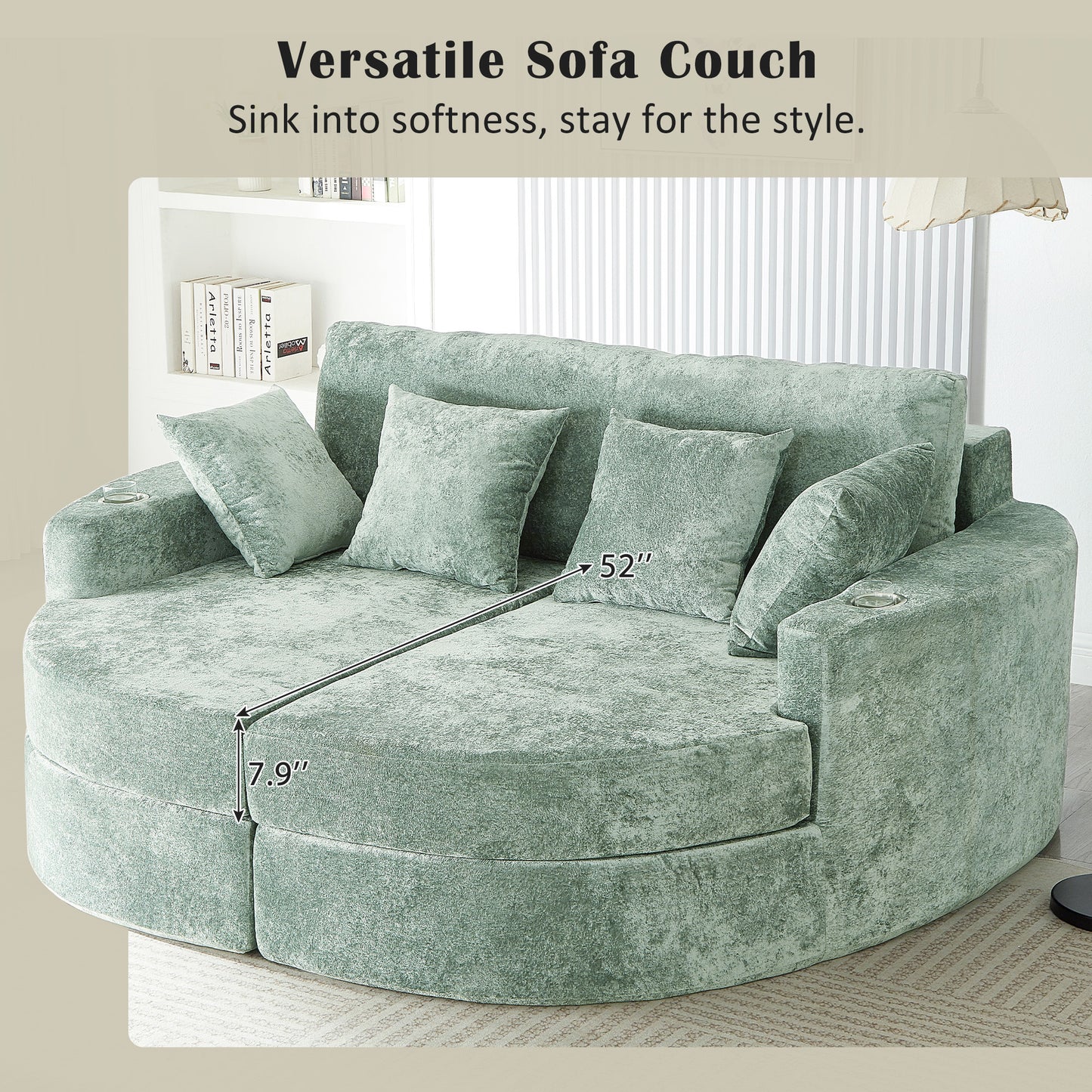 80" Green Chaise Sofa - Rolled Arm Sofa with Foam