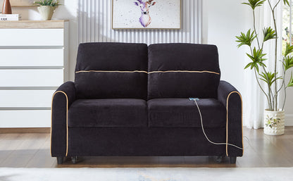 Black Chenille Sofa Bed - 2 Seat Sleeper with Storage for Living Room