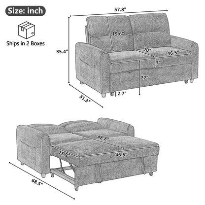 Black Chenille Sofa Bed - 2 Seat Sleeper with Storage for Living Room