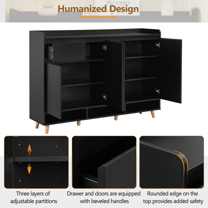 Black Shoe Cabinet with Adjustable Shelves - Storage Sideboard for Living Room