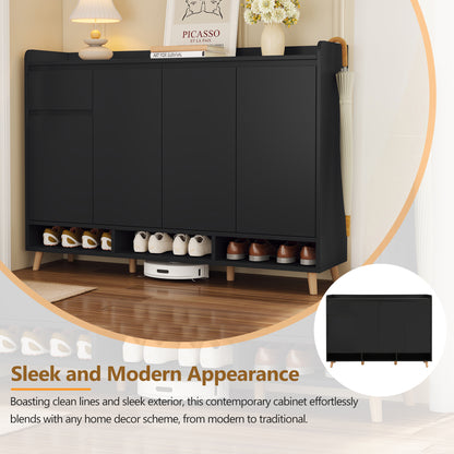 Black Shoe Cabinet with Adjustable Shelves - Storage Sideboard for Living Room