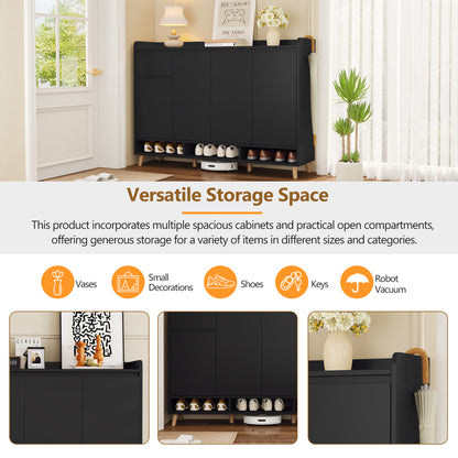 Black Shoe Cabinet with Adjustable Shelves - Storage Sideboard for Living Room