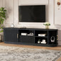 Vintage Rustic TV Stand with Sliding Wood Slatted Doors for TVs up to 75", Farmhouse Fluted TV Cabinet with Drawer, Wood Grain Media Console with Cable Management for Living Room, Bedroom, Black