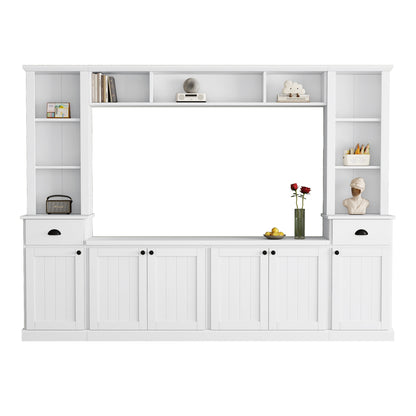 Large White TV Stand Set with Storage Shelves for Living Room
