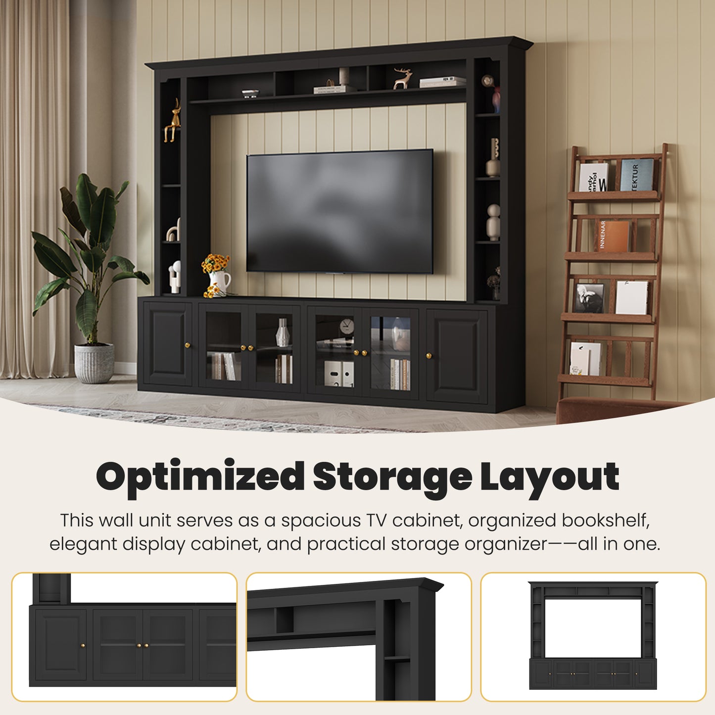 4-Piece Modern TV Wall Unit - Black Storage & Display