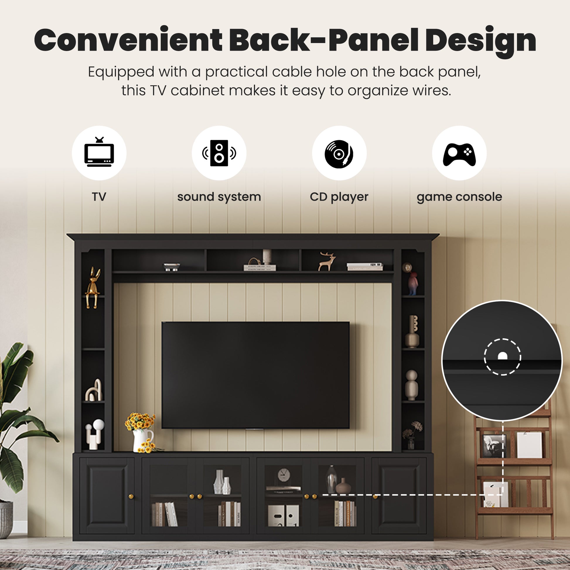 4-Piece Modern TV Wall Unit - Black Storage & Display