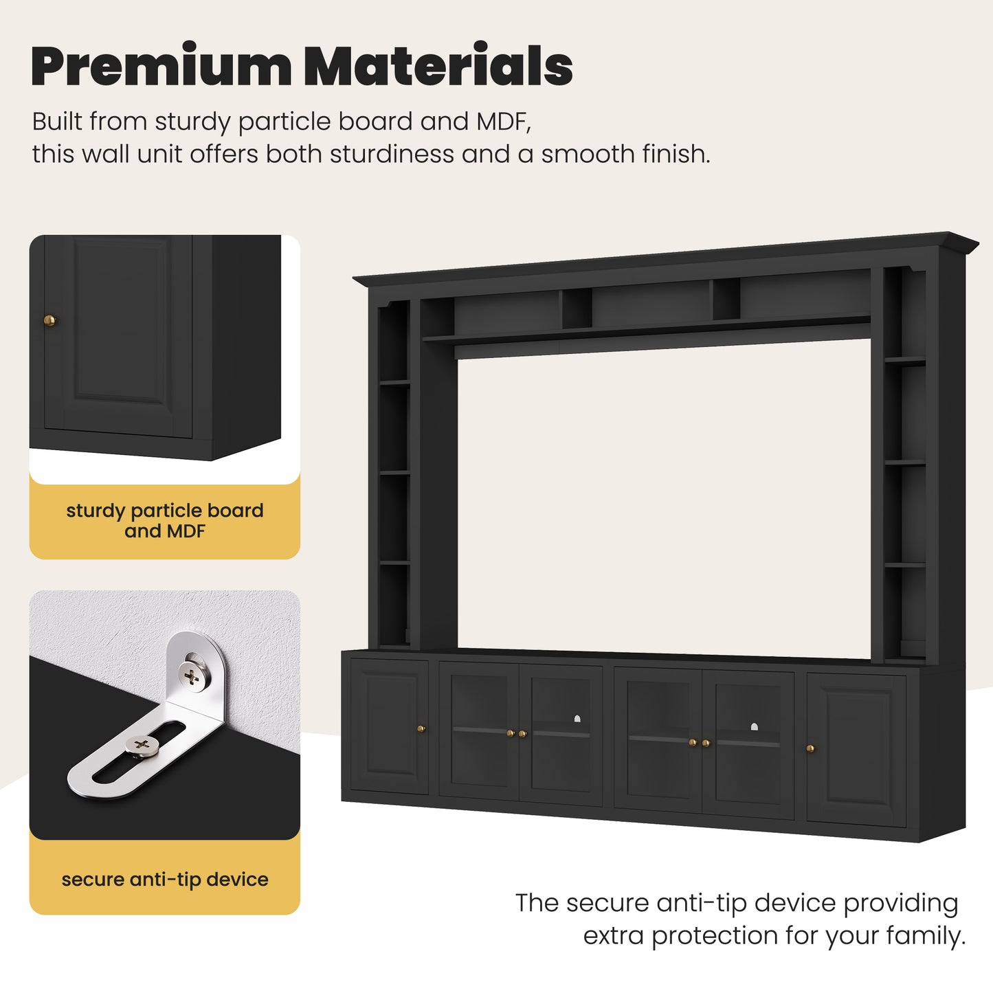 4-Piece Modern TV Wall Unit - Black Storage & Display