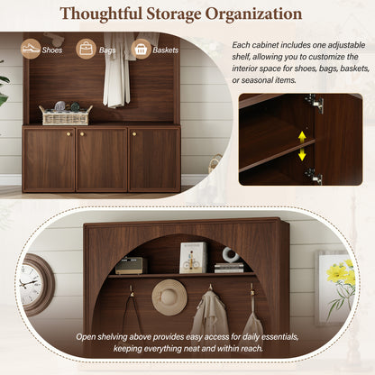Walnut Hall Tree with Adjustable Shelves - Entryway Storage Bench