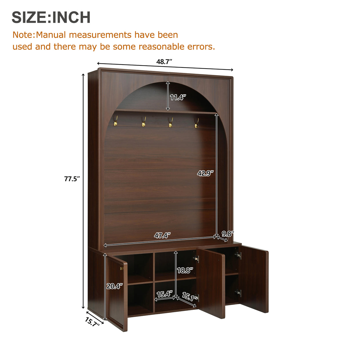 Walnut Hall Tree with Adjustable Shelves - Entryway Storage Bench