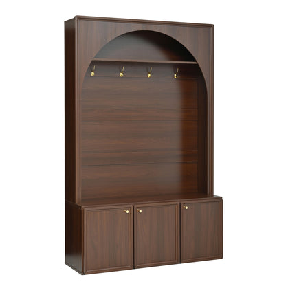 Walnut Hall Tree with Adjustable Shelves - Entryway Storage Bench