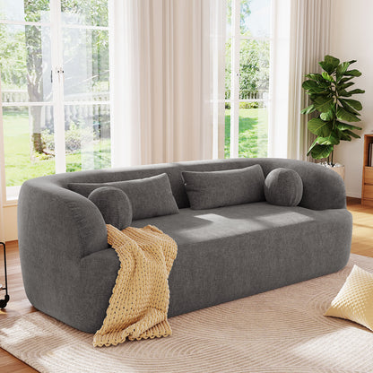 [NEW]86" Chenille Boneless Couch, Upholstered Sofa with Pillows, No Assembly Curved Cloud Couch with High-Density Foam, 3-Seater Luxury Modern Compressed Sofa for Living Room&Apartment