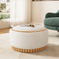 29" Round Storage Ottoman with Solid Wood Legs, Modern Coffee Table with Reversible Lid, Wood Frame, Boucle Fabric Footrest for Living Room, No Assembly Required