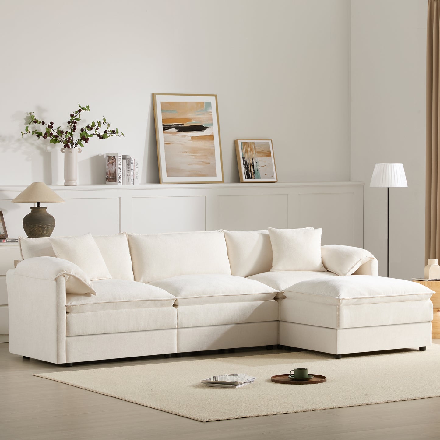 [VIDEO]103" Chenille Modular Sectional Sofa with Deep and Wide Seat,L Shaped Cloud Couch Set with Double Cushions,4 Seat Sofa with Movable Ottoman,Oversized Indoor Furniture for Living Room,3 Colors