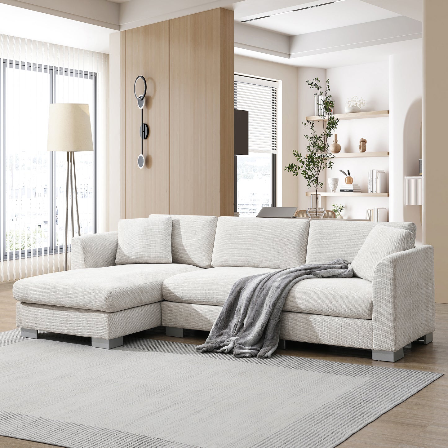 96*56" Modern Cloud Sectional Sofa,L-shaped Luxury Couch Set with 2 Free pillows,4-seat Chenille Indoor Furniture with Oversized Chaise for Living Room,Apartment,Office,3 Colors