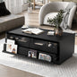 U-Can Modern Rectangle Coffee Table with 4 Drawers and 2 Display Shelves, 47.2" Wood Coffee Table with Fluted Style, Tempered Glass for Living Room