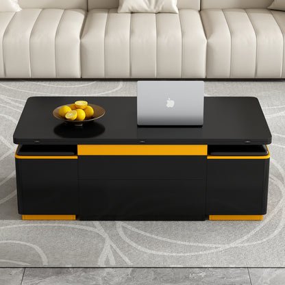 Living Room Black MDF Lift-Top Coffee Table with Foldable Dining and Storage Stools