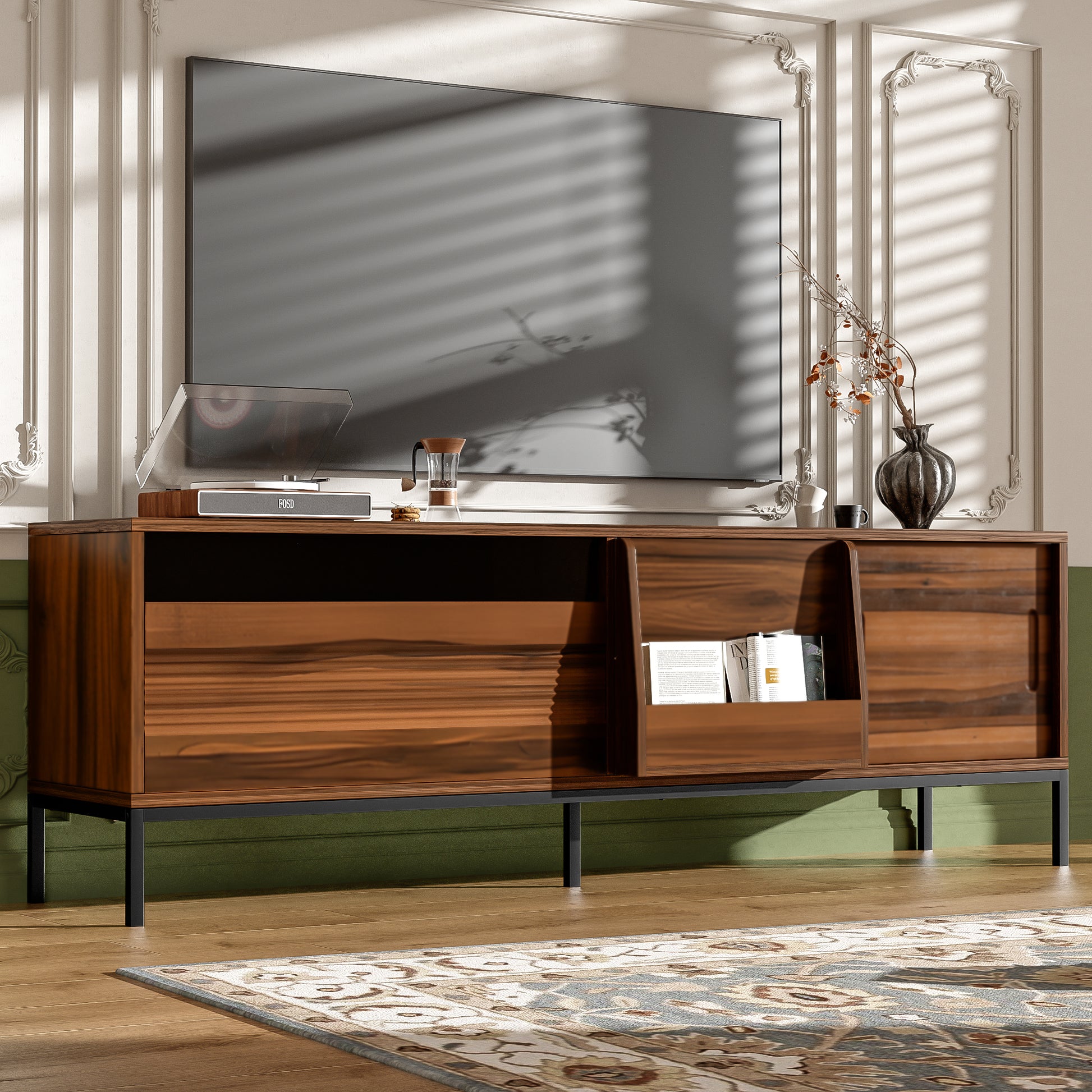 70.9" Brown MDF TV Stand with Storage - Modern Media Console for Living Room
