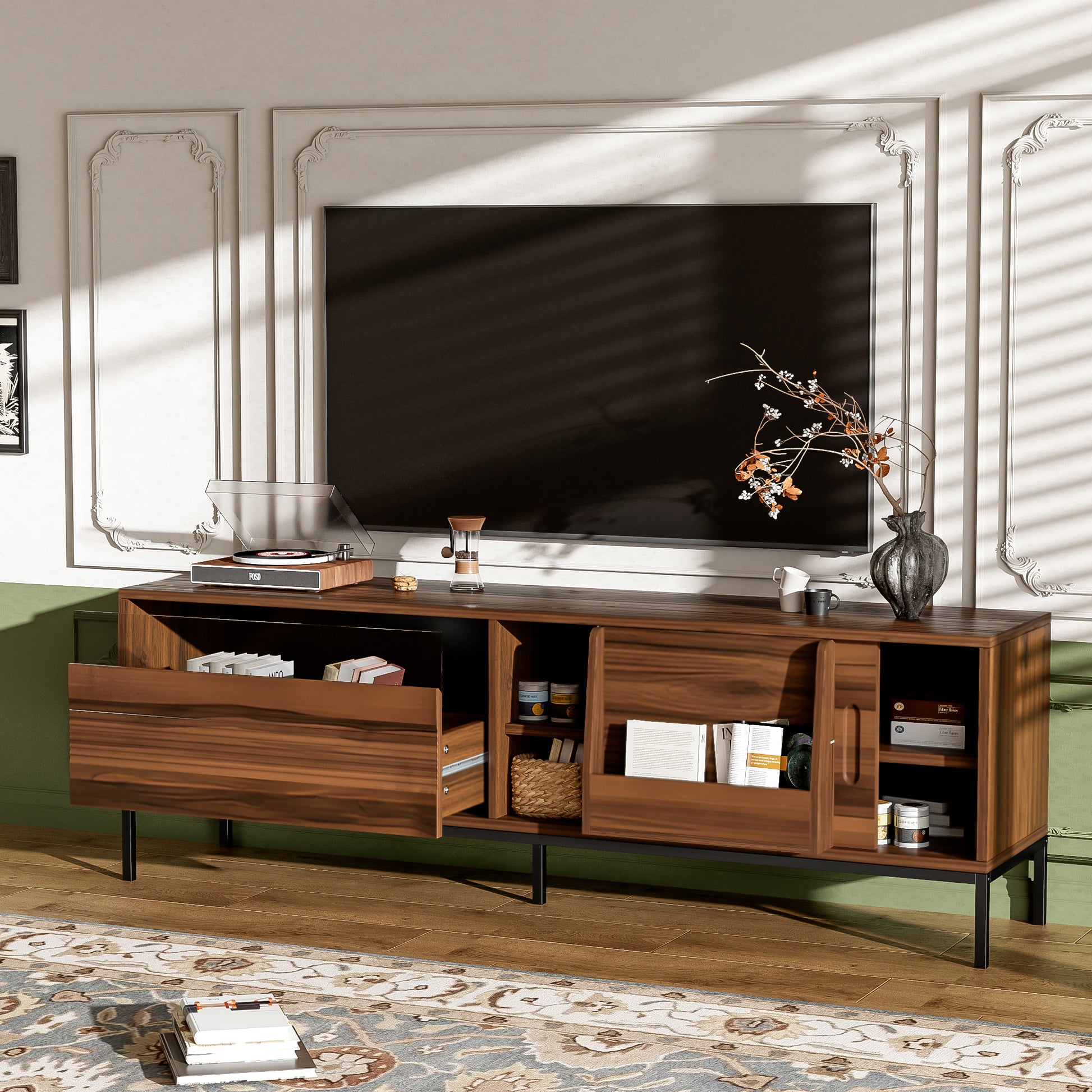 70.9" Brown MDF TV Stand with Storage - Modern Media Console for Living Room