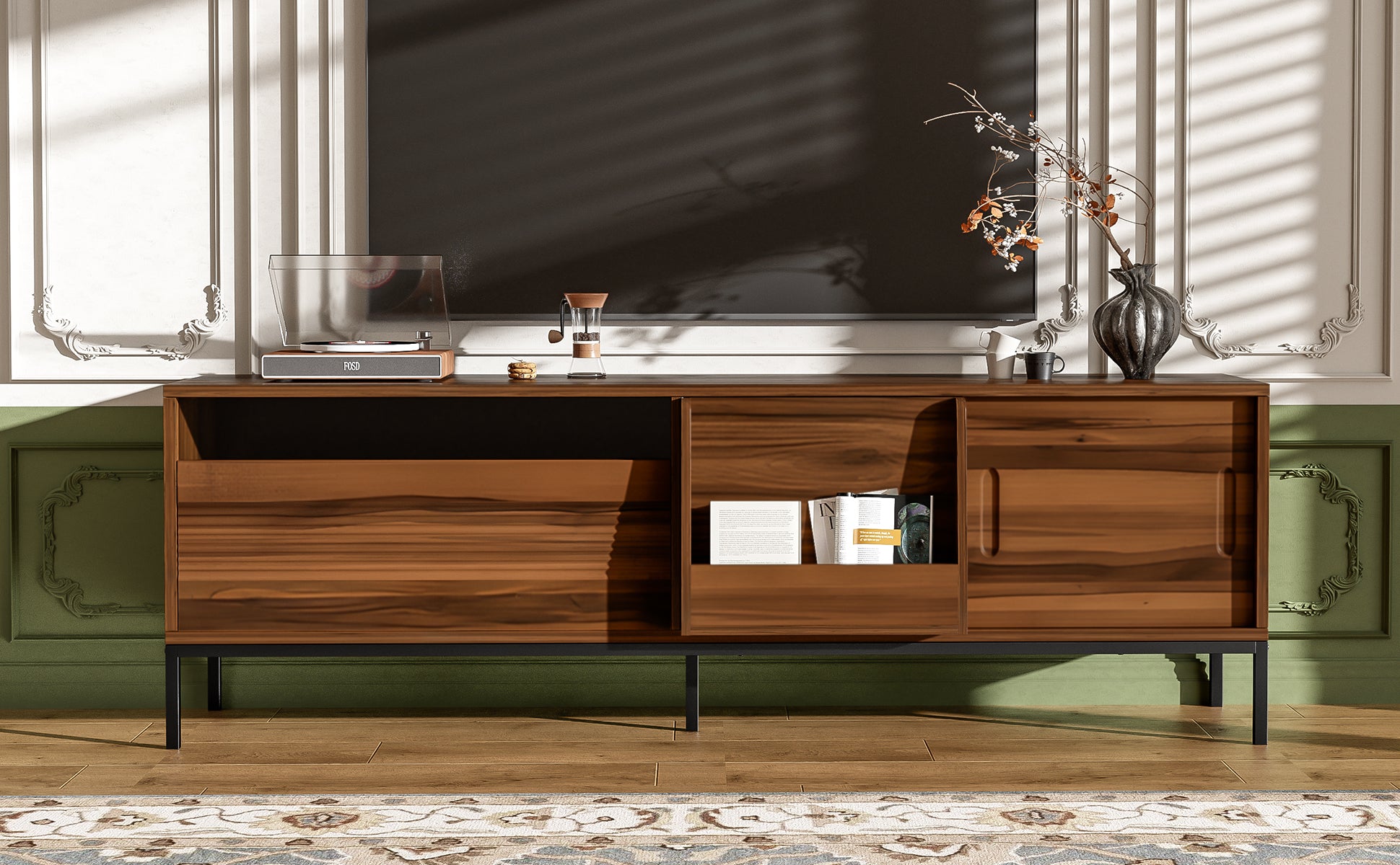 70.9" Brown MDF TV Stand with Storage - Modern Media Console for Living Room