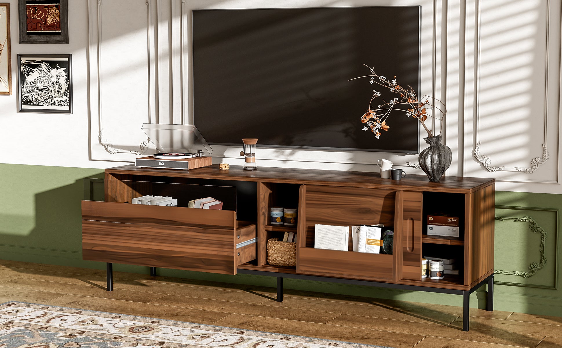 70.9" Brown MDF TV Stand with Storage - Modern Media Console for Living Room