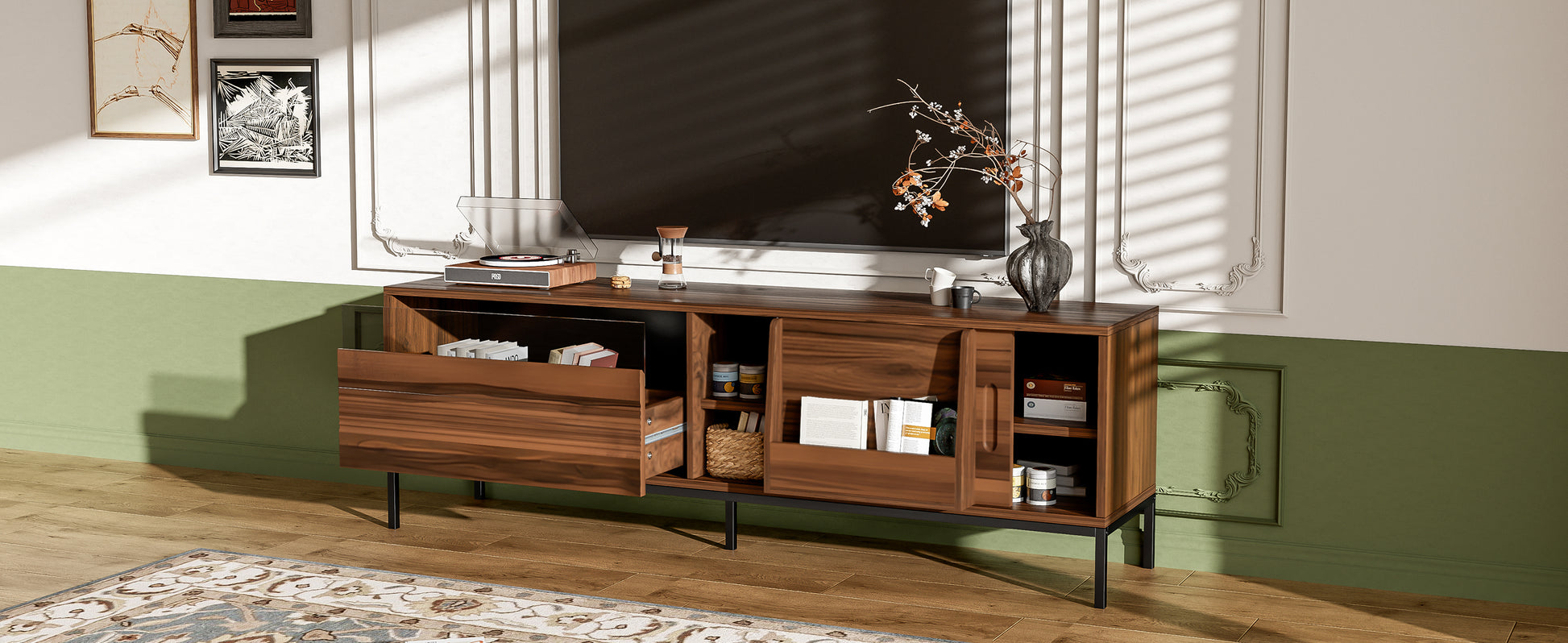70.9" Brown MDF TV Stand with Storage - Modern Media Console for Living Room