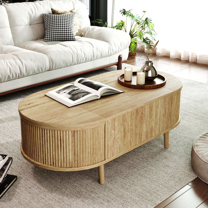 Oval Lift-Top Coffee Table with Storage - Acacia Wood for Living Room