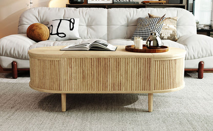 Oval Lift-Top Coffee Table with Storage - Acacia Wood for Living Room