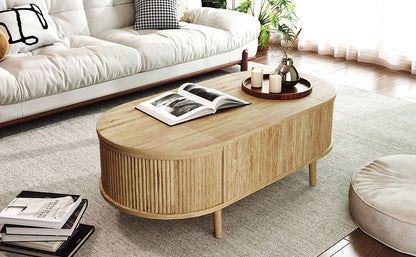 Oval Lift-Top Coffee Table with Storage - Acacia Wood for Living Room