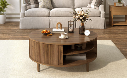 Minimalist Round Lift-Top Coffee Table - Antique Brown Storage for Living Room