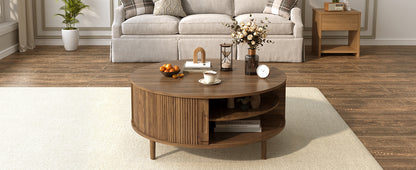 Minimalist Round Lift-Top Coffee Table - Antique Brown Storage for Living Room