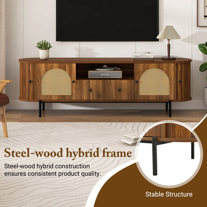 Antique Brown TV Stand with Rattan Doors - 70.9" Wide