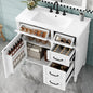 36-Inch Bathroom Vanity with Ceramic Sink Top, Solid Wood Frame and MDF Cabinet, Flip Drawer Design with Adjustable Shelf and Metal Handles, Freestanding Bathroom Storage Cabinet (Faucet Not Included)