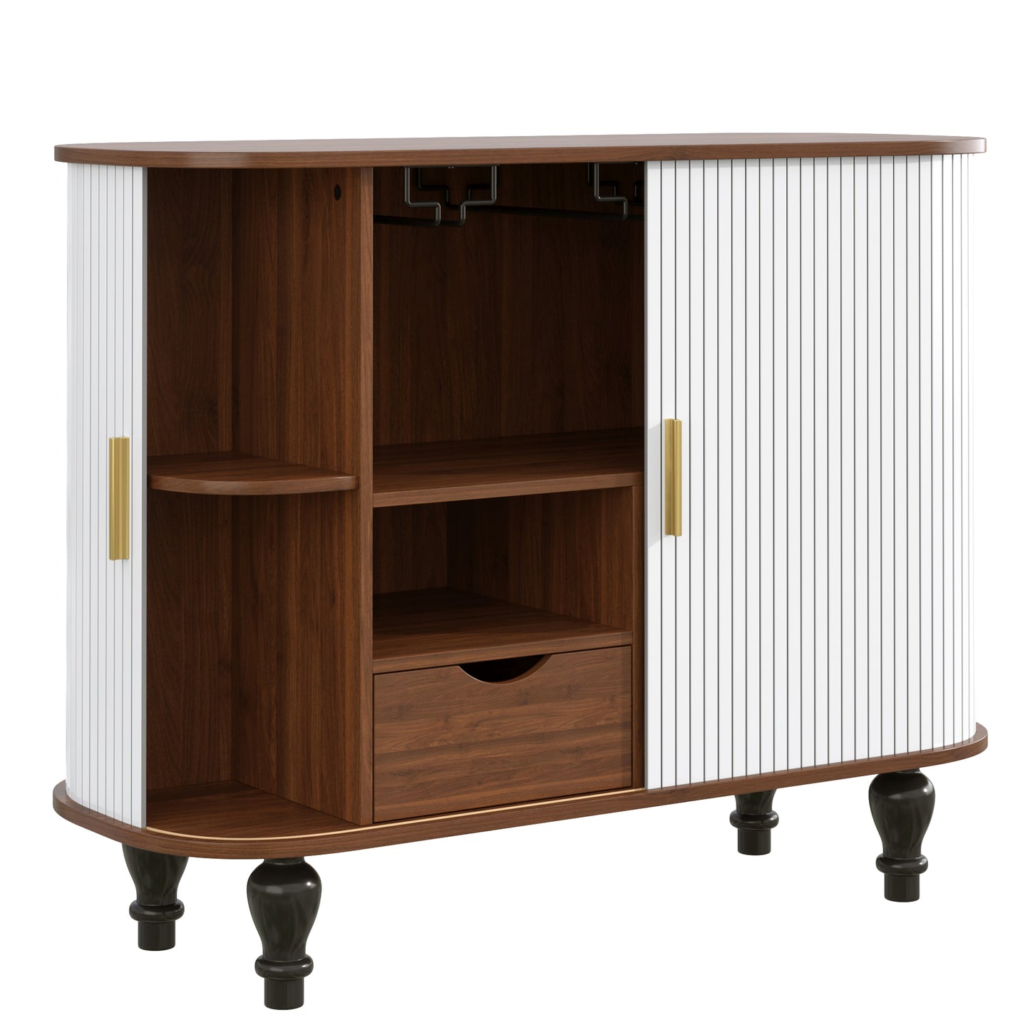 39" Fluted Liquor & Coffee Bar Cabinet - White MDF Metal