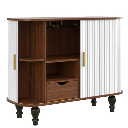 39" Fluted Liquor & Coffee Bar Cabinet - White MDF Metal