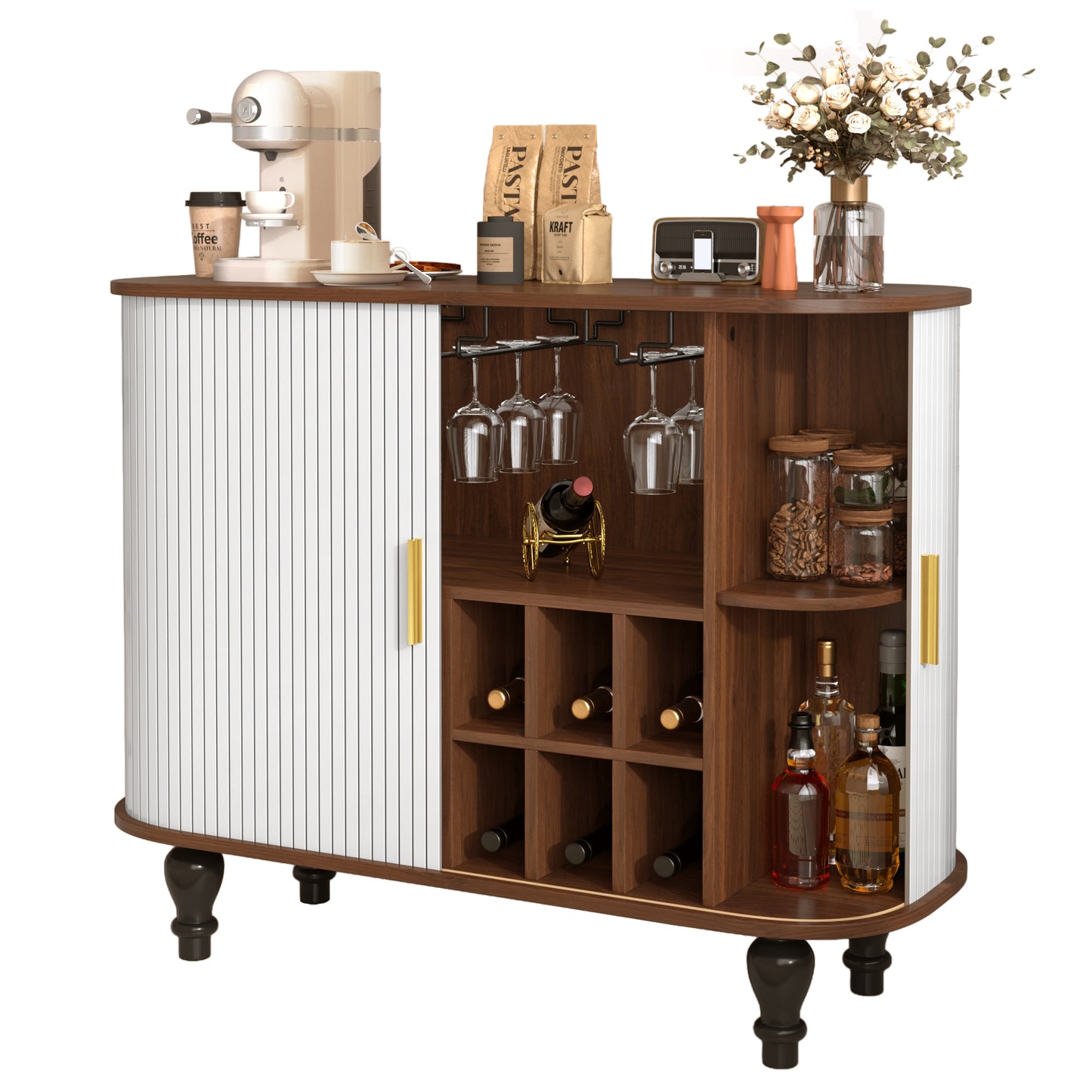 39" Fluted Liquor & Coffee Bar Cabinet - White MDF Metal