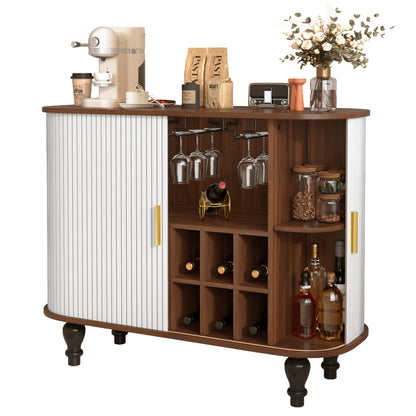 39" Fluted Liquor & Coffee Bar Cabinet - White MDF Metal