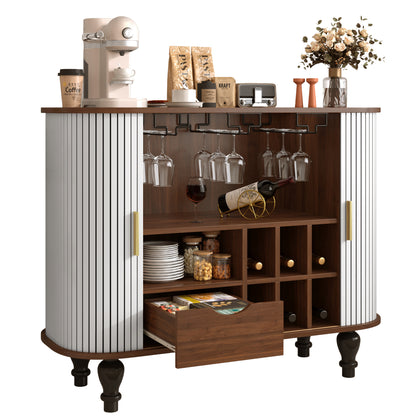 39" Fluted Liquor & Coffee Bar Cabinet - White MDF Metal