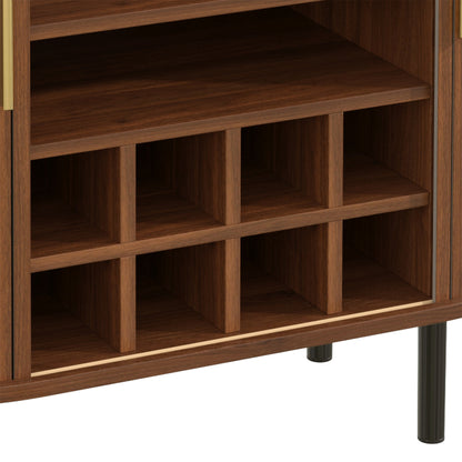 Walnut Wine Bar Cabinet - 28" Sideboard with Wine Rack