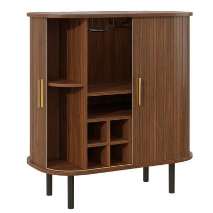 Walnut Wine Bar Cabinet - 28" Sideboard with Wine Rack