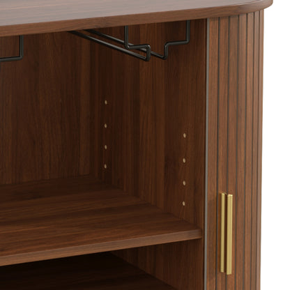 Walnut Wine Bar Cabinet - 28" Sideboard with Wine Rack