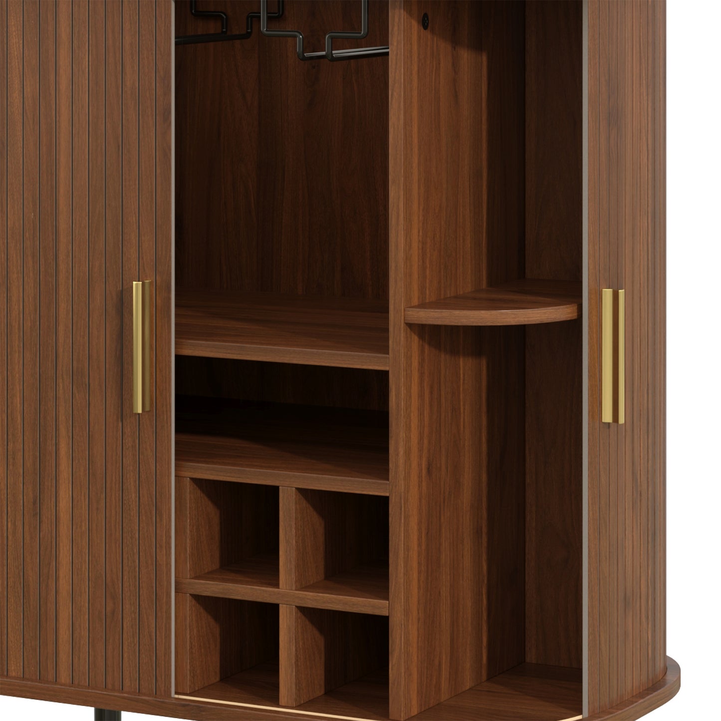 Walnut Wine Bar Cabinet - 28" Sideboard with Wine Rack