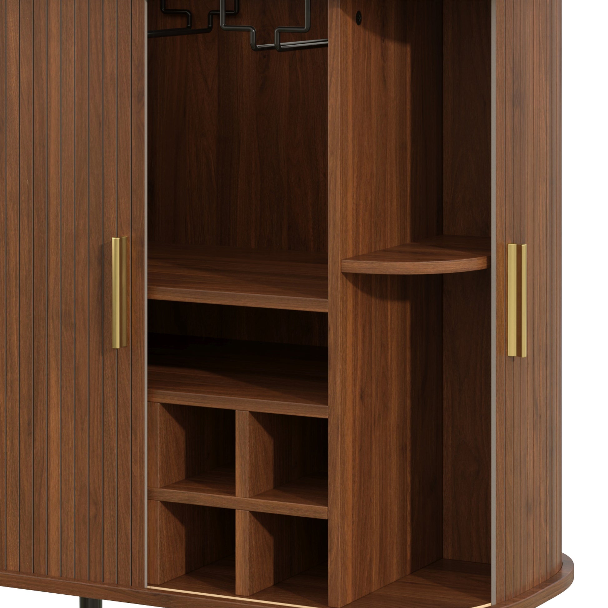 Walnut Wine Bar Cabinet - 28" Sideboard with Wine Rack