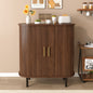 28" Fluted Wine Bar Cabinet with 8-Grid Wine Rack, 5-Level Adjustable Shelves, 2 Glass Holders, Smoothly Sliding Tambour Doors, 4 Hidden Storage Space on the Side, Modern Liquor Coffee Station, Walnut