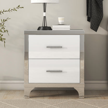 White High Gloss Nightstand with 2 Drawers - Bedroom Storage
