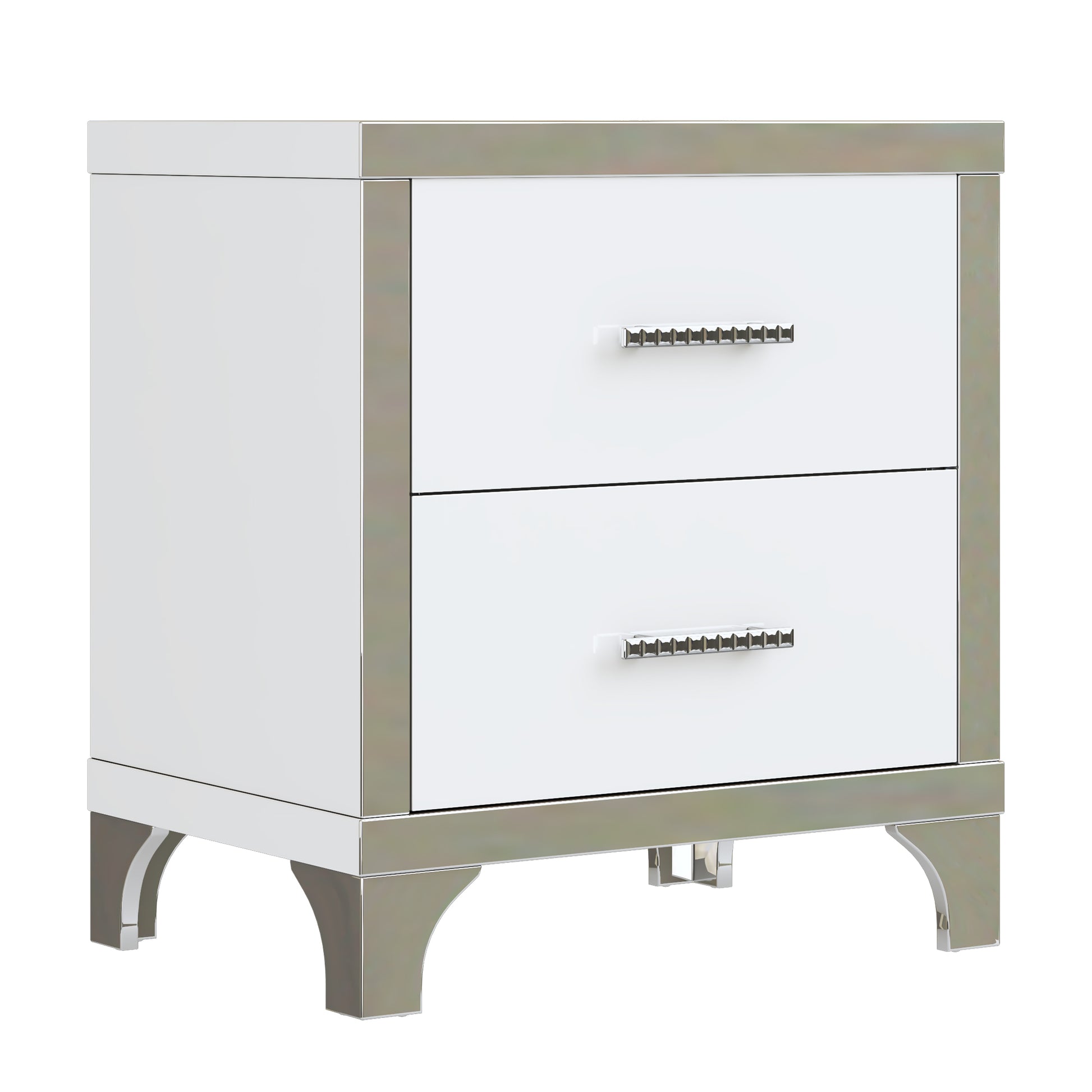 White High Gloss Nightstand with 2 Drawers - Bedroom Storage