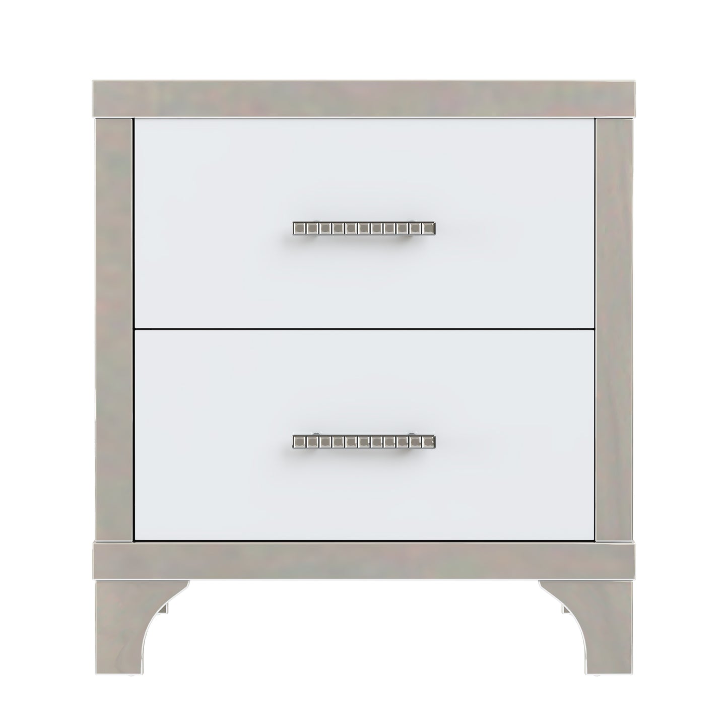 White High Gloss Nightstand with 2 Drawers - Bedroom Storage