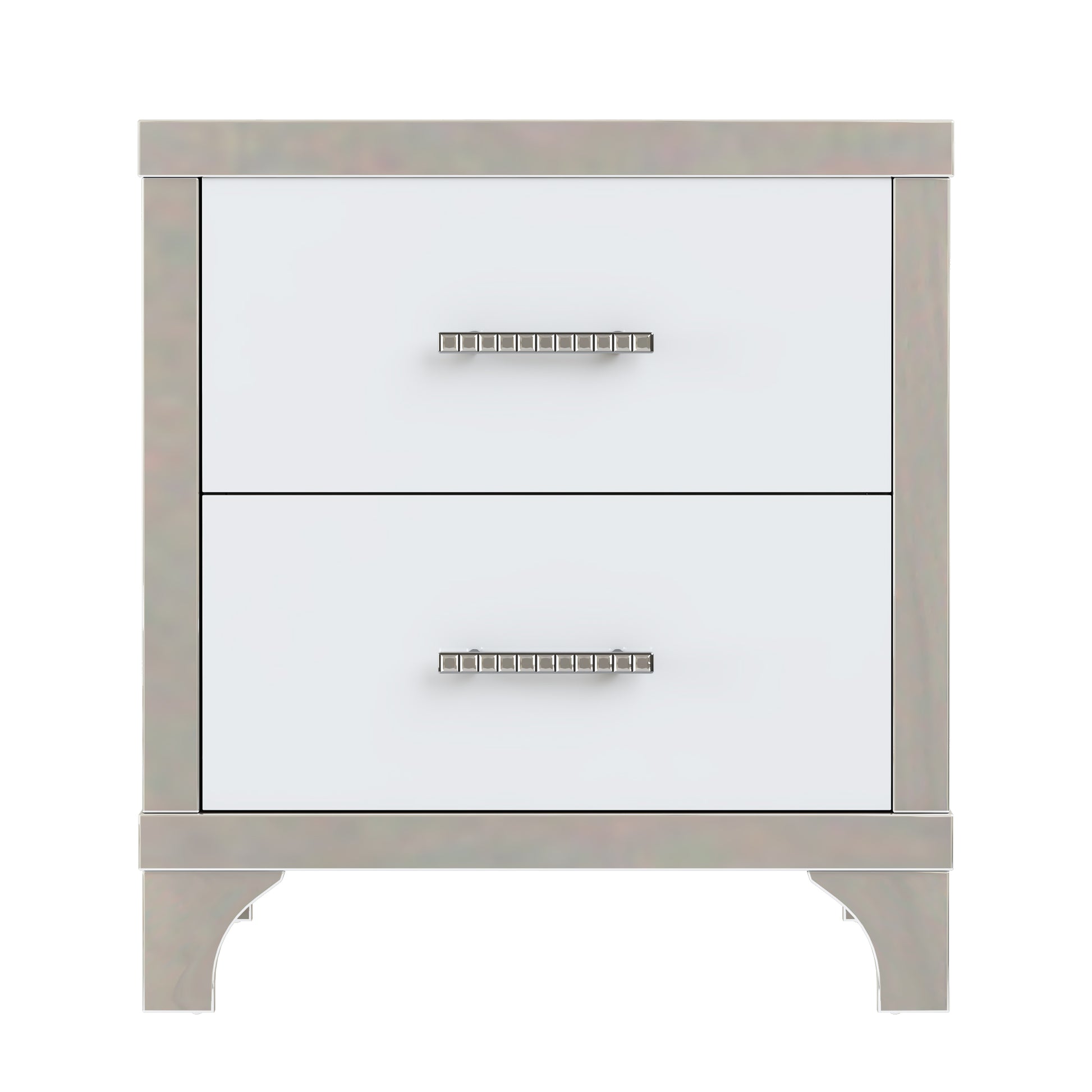 White High Gloss Nightstand with 2 Drawers - Bedroom Storage